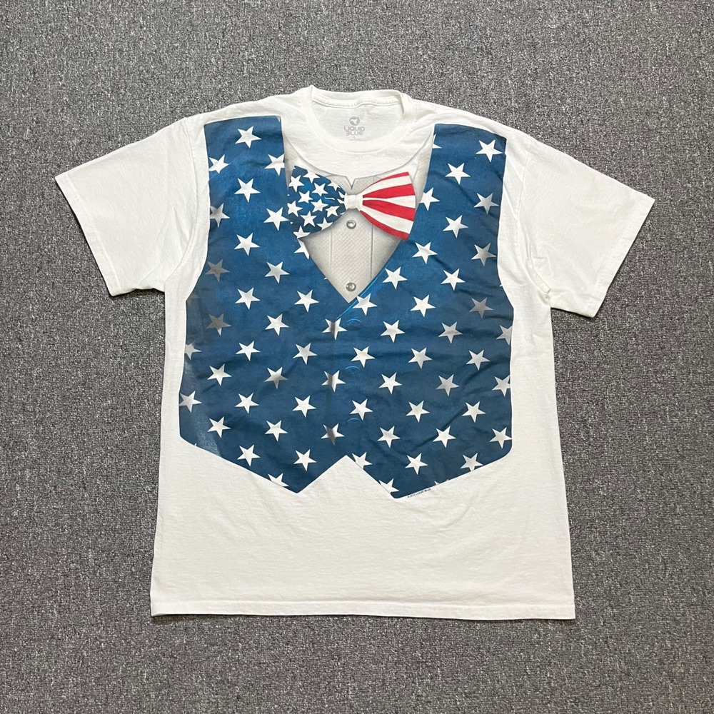 Liquid Blue Tuxedo T Shirt Large White Patriotic American Flag Tie 4th of July